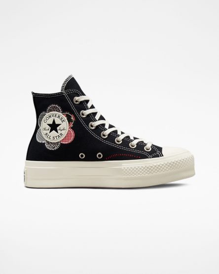 Pantofi Platforma Dama Converse Chuck Taylor All Star Lift Crafted Patchwork Inalti Negrii Rosii | RO VCXND708